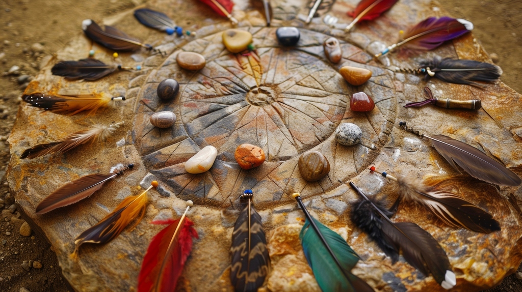 Roue médecine amérindienne pierres et plumes Roue médecine : un portail sacré