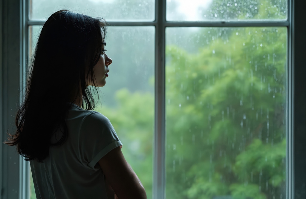 Personne seule dans la pénombre regardant la lumière, symbolisant un blocage intérieur et une recherche de transformation